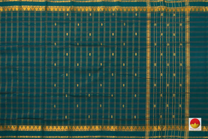 Blue Green Chettinad Cotton Saree With Zari Butta For Casual Wear PV SK CC 108 - Cotton Saree - Panjavarnam PV SK CC 108