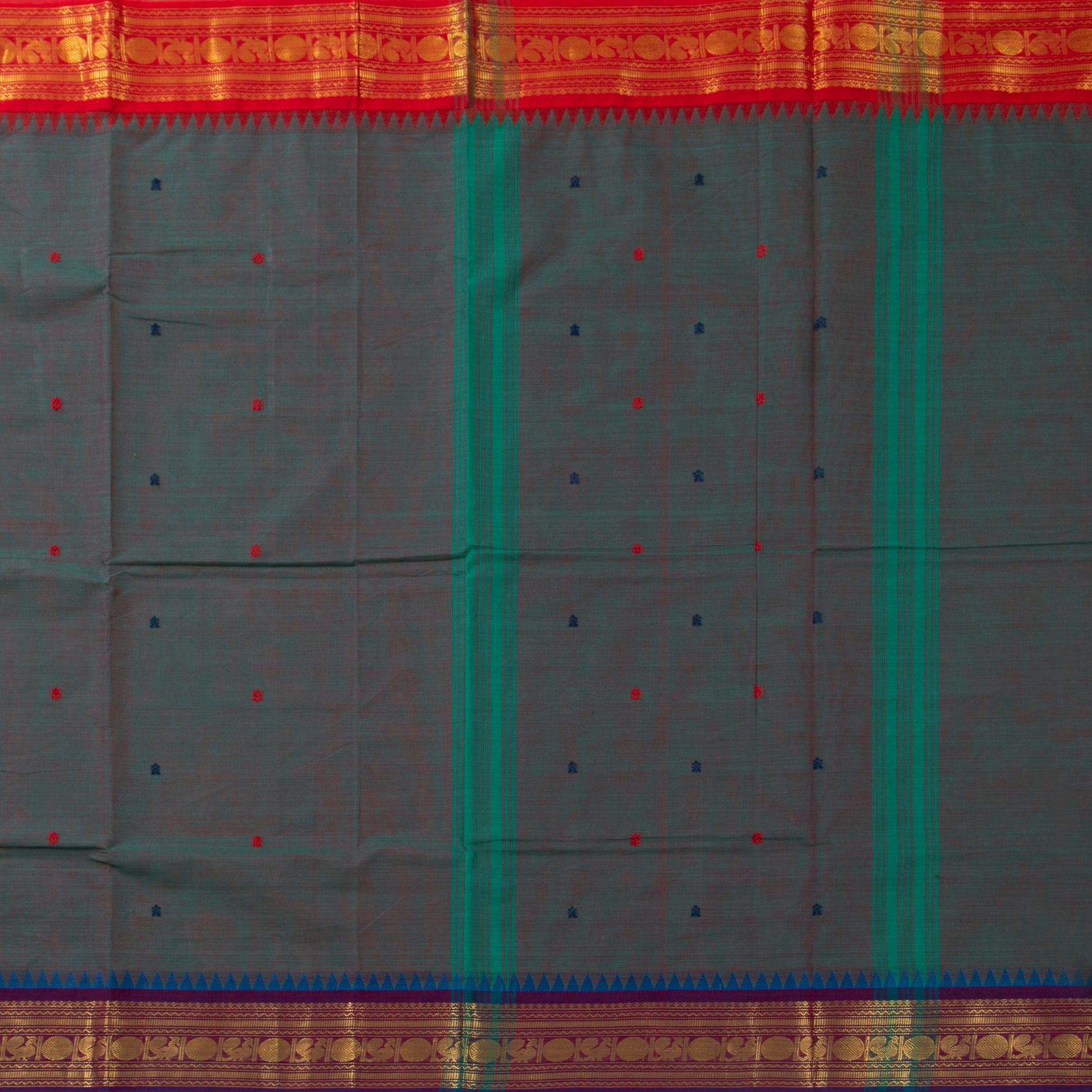 Blue Kanchi Cotton Saree Ganga Jamuna Border PV MM KC 191 - Cotton Saree - Panjavarnam PV MM KC 191