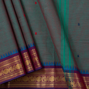 Blue Kanchi Cotton Saree Ganga Jamuna Border PV MM KC 191 - Cotton Saree - Panjavarnam PV MM KC 191