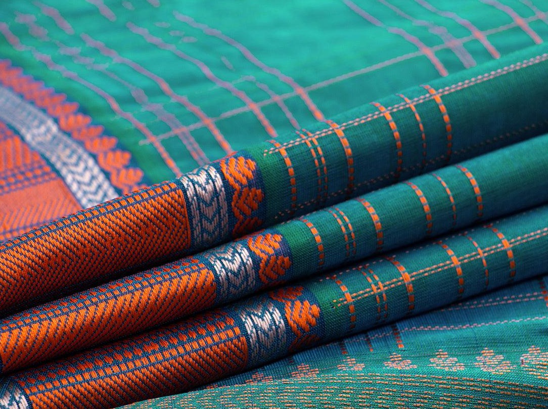 Blue Kanchi Silk Cotton Saree With Silk Thread Work Handwoven For Office Wear PV KSC 1210 - Silk Cotton - Panjavarnam