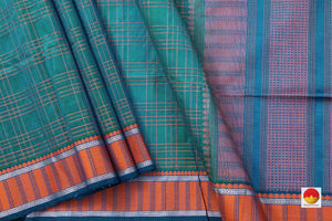 Blue Kanchi Silk Cotton Saree With Silk Thread Work Handwoven For Office Wear PV KSC 1210 - Silk Cotton - Panjavarnam PV KSC 1210