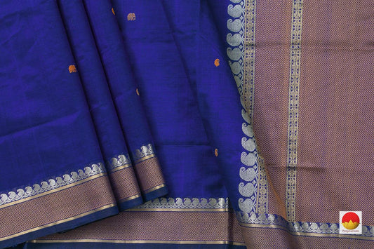 Blue Kanchi Silkcotton Saree With Temple Korvai Border For Office Wear PV KSC 1228 - Silk Cotton - Panjavarnam