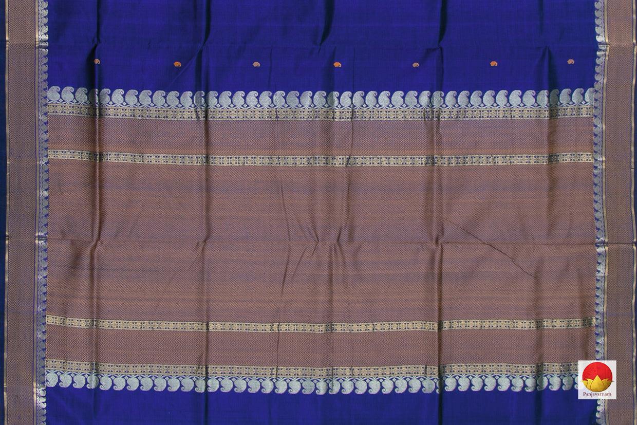 Blue Kanchi Silkcotton Saree With Temple Korvai Border For Office Wear PV KSC 1228 - Silk Cotton - Panjavarnam
