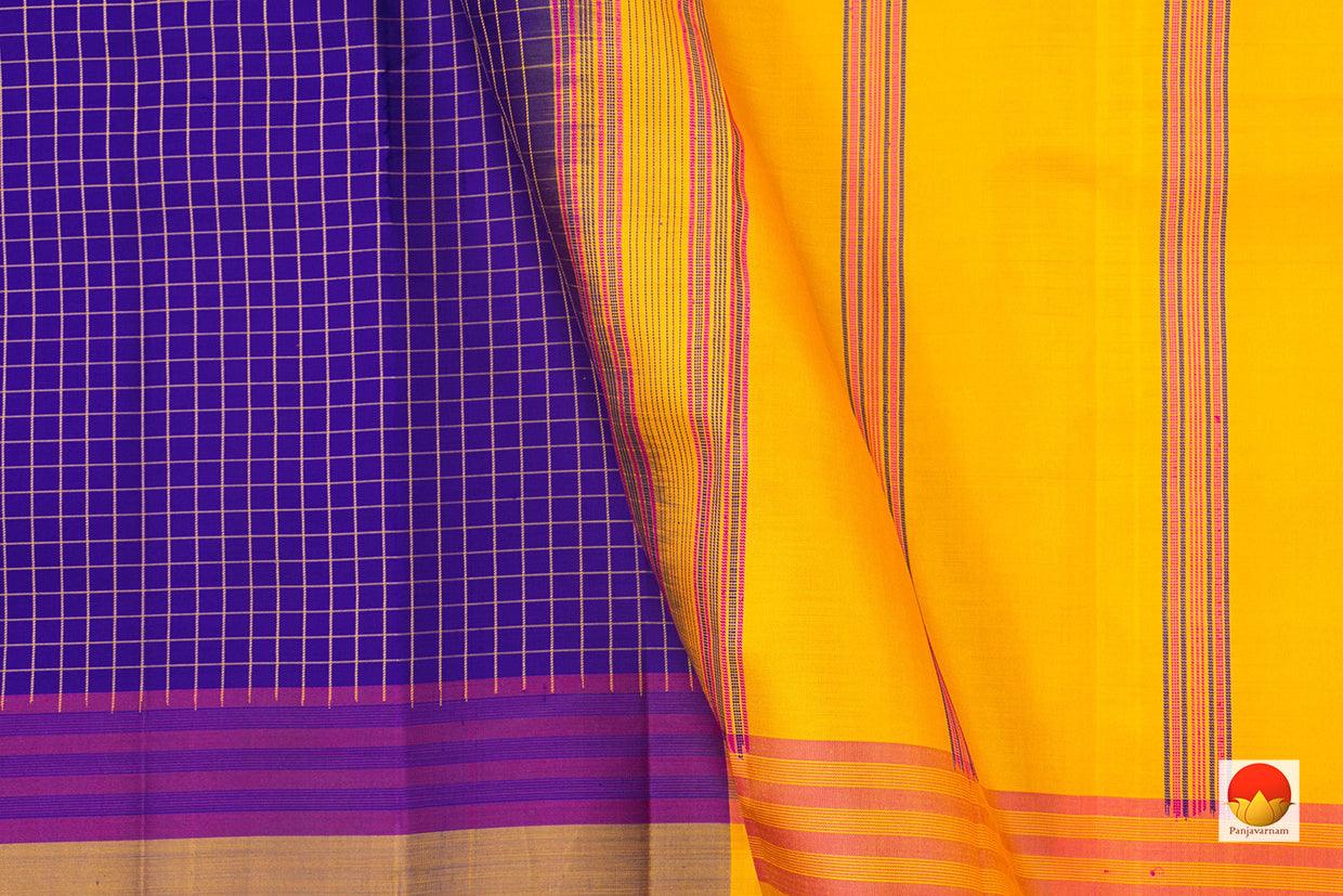 Blue Kanchipuram Silk Saree Handwoven Pure Silk Light Weight With Medium Border Office Wear PV KNN 167 - Silk Sari - Panjavarnam