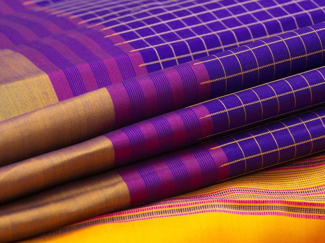 Blue Kanchipuram Silk Saree Handwoven Pure Silk Light Weight With Medium Border Office Wear PV KNN 167 - Silk Sari - Panjavarnam