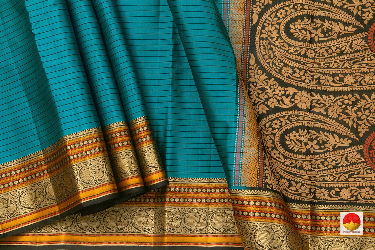 Blue Kanchipuram Silk Saree Handwoven Pure Silk No Zari For Office Wear PV RSP 114 - Silk Sari - Panjavarnam PV RSP 114