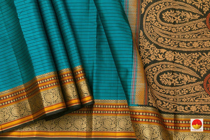 Blue Kanchipuram Silk Saree Handwoven Pure Silk No Zari For Office Wear PV RSP 114 - Silk Sari - Panjavarnam PV RSP 114