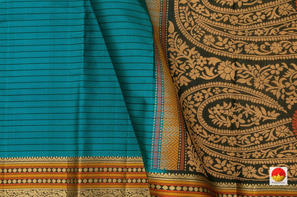 Blue Kanchipuram Silk Saree Handwoven Pure Silk No Zari For Office Wear PV RSP 114 - Silk Sari - Panjavarnam PV RSP 114