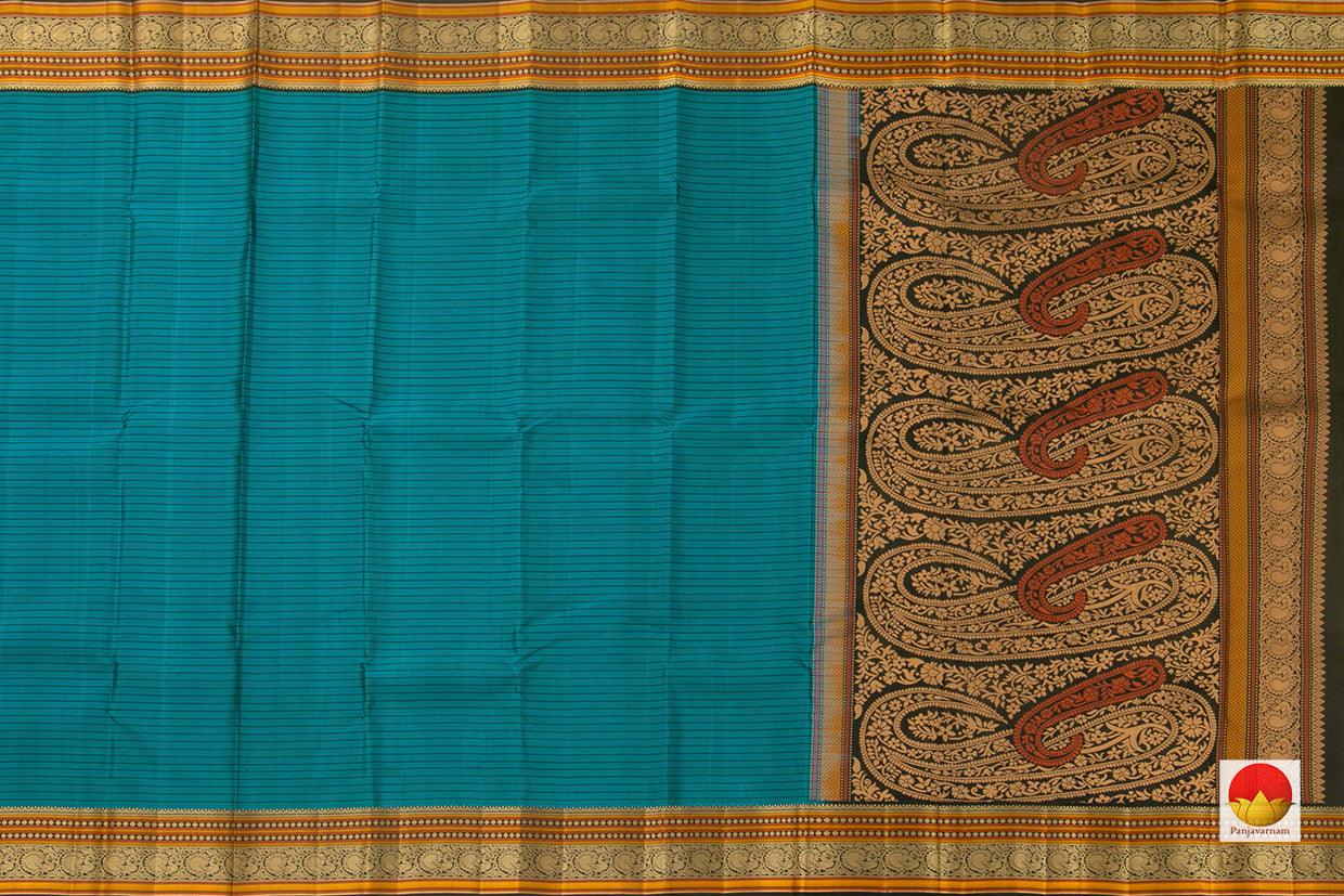 Blue Kanchipuram Silk Saree Handwoven Pure Silk No Zari For Office Wear PV RSP 114 - Silk Sari - Panjavarnam PV RSP 114