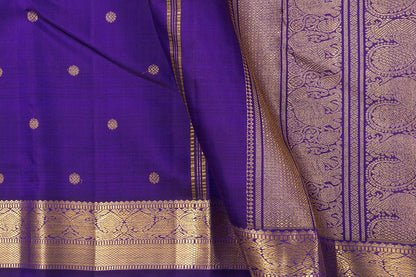 Blue Kanchipuram Silk Saree With Kamalam Motifs And Small Border Handwoven Pure Silk For Wedding Wear PV NYC 1085 - Silk Sari - Panjavarnam