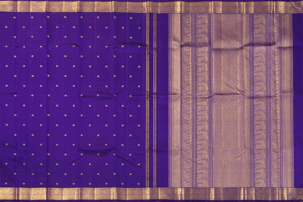 Blue Kanchipuram Silk Saree With Kamalam Motifs And Small Border Handwoven Pure Silk For Wedding Wear PV NYC 1085 - Silk Sari - Panjavarnam