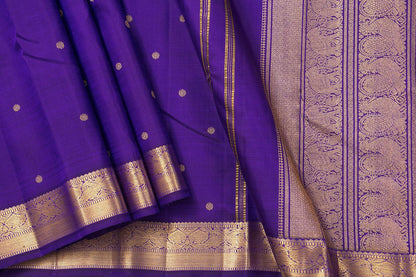 Blue Kanchipuram Silk Saree With Kamalam Motifs And Small Border Handwoven Pure Silk For Wedding Wear PV NYC 1085 - Silk Sari - Panjavarnam PV NYC 1085