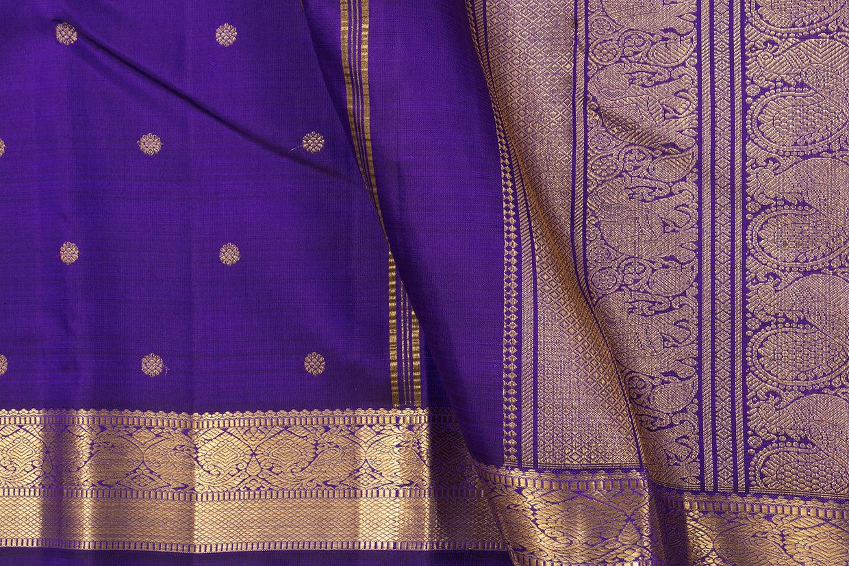 Blue Kanchipuram Silk Saree With Kamalam Motifs And Small Border Handwoven Pure Silk For Wedding Wear PV NYC 1085 - Silk Sari - Panjavarnam PV NYC 1085