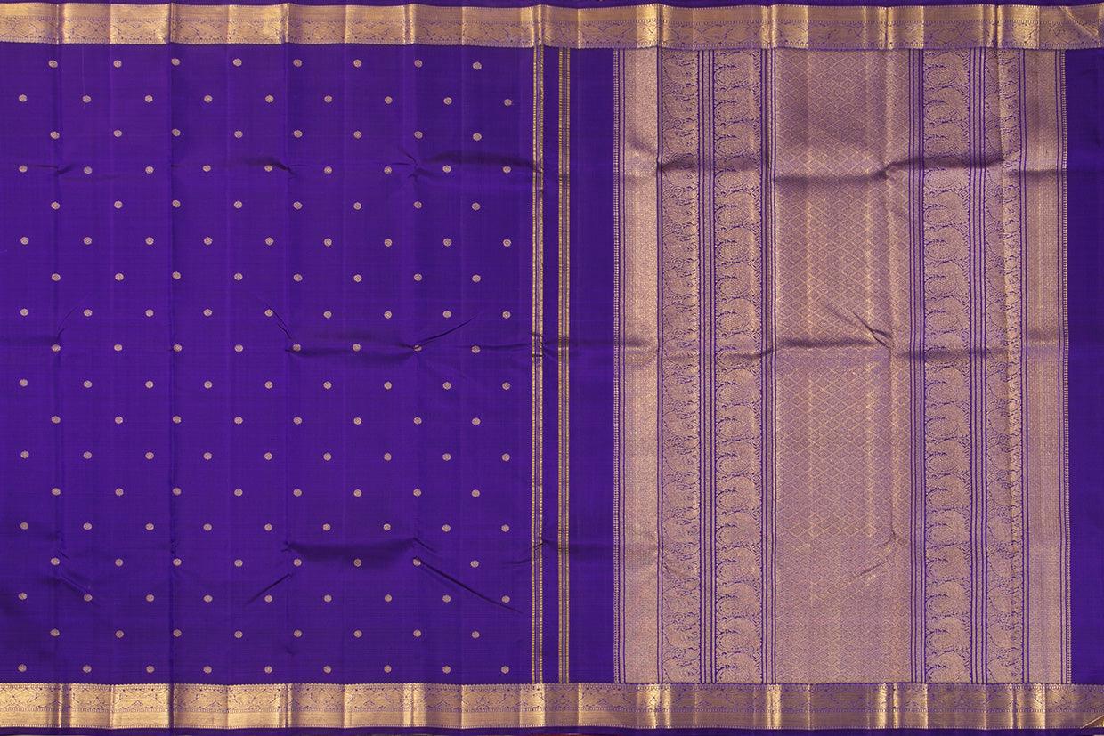 Blue Kanchipuram Silk Saree With Kamalam Motifs And Small Border Handwoven Pure Silk For Wedding Wear PV NYC 1085 - Silk Sari - Panjavarnam PV NYC 1085