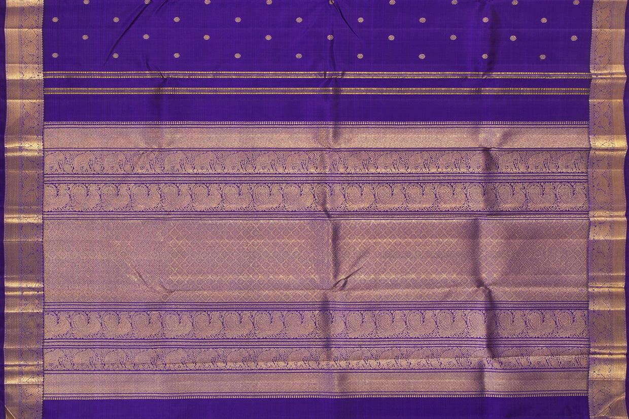 Blue Kanchipuram Silk Saree With Kamalam Motifs And Small Border Handwoven Pure Silk For Wedding Wear PV NYC 1085 - Silk Sari - Panjavarnam PV NYC 1085