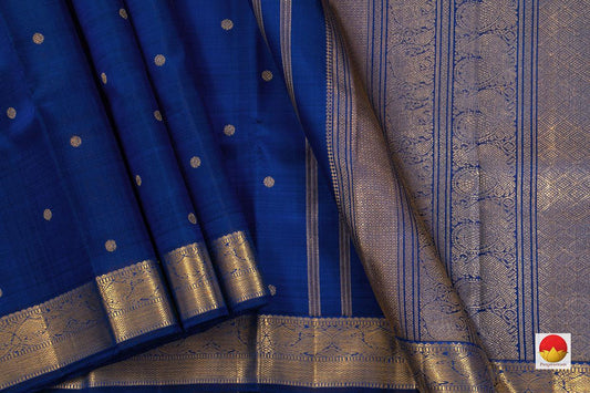 Blue Kanchipuram Silk Saree With Kamalam Motifs Handwoven Pure Silk Pure Zari For Weddings PV 2028 - Silk Sari - Panjavarnam
