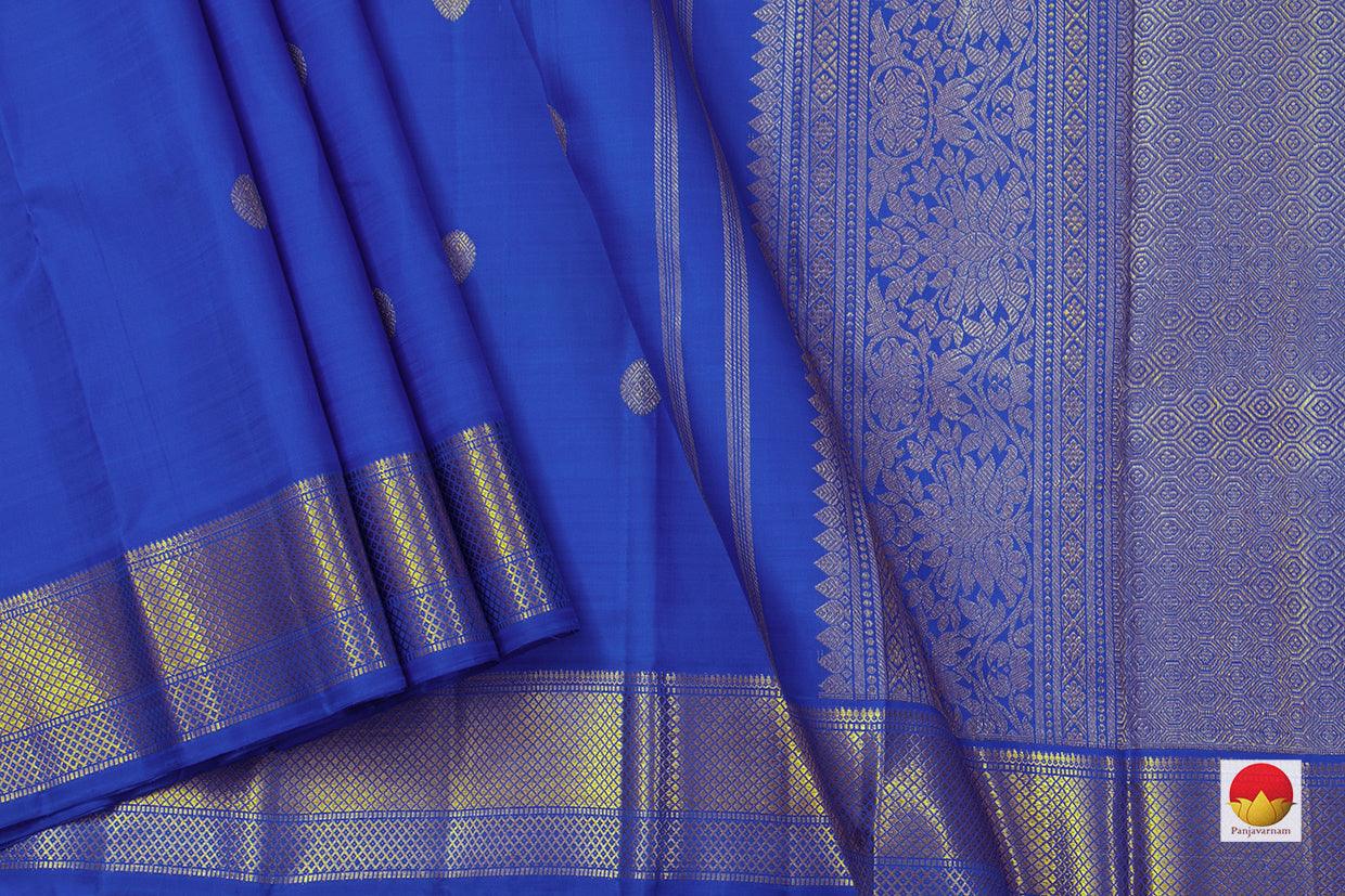 Blue Kanchipuram Silk Saree With Medium Border Handwoven Pure Silk For Wedding Wear PV NYC 1049 - Silk Sari - Panjavarnam