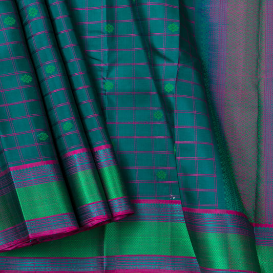 Blue Kanchipuram Silk Saree With No Zari For Office Wear PV RM NZ 465 - Silk Sari - Panjavarnam PV RM NZ 465