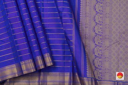Blue Kanchipuram Silk Saree With Small Border Handwoven Pure Silk For Wedding Wear PV NYC 1022 - Silk Sari - Panjavarnam