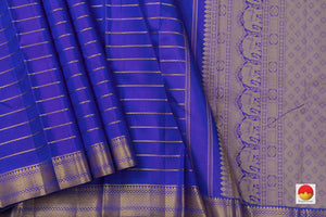 Blue Kanchipuram Silk Saree With Small Border Handwoven Pure Silk For Wedding Wear PV NYC 1022 - Silk Sari - Panjavarnam PV NYC 1022