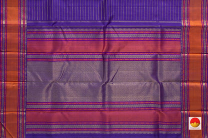 Blue Kanchipuram Silk Saree With Veldhari Stripes And Silk Thread Border Handwoven Pure Silk Pure Zari For Weddings PV NYC 985 - Silk Sari - Panjavarnam