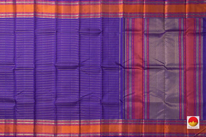 Blue Kanchipuram Silk Saree With Veldhari Stripes And Silk Thread Border Handwoven Pure Silk Pure Zari For Weddings PV NYC 985 - Silk Sari - Panjavarnam PV NYC 985