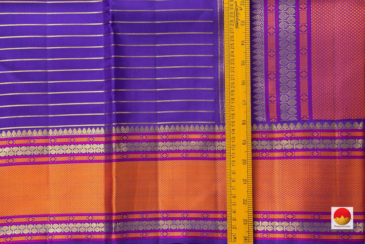 Blue Kanchipuram Silk Saree With Veldhari Stripes And Silk Thread Border Handwoven Pure Silk Pure Zari For Weddings PV NYC 985 - Silk Sari - Panjavarnam PV NYC 985