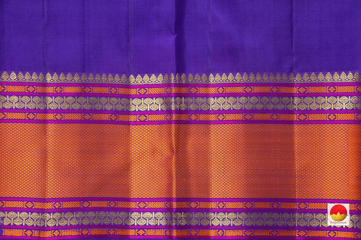 Blue Kanchipuram Silk Saree With Veldhari Stripes And Silk Thread Border Handwoven Pure Silk Pure Zari For Weddings PV NYC 985 - Silk Sari - Panjavarnam PV NYC 985