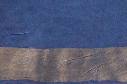 Blue Linen Saree With Embroidery And Silver Zari Border PL 2051 - Linen Sari - Panjavarnam