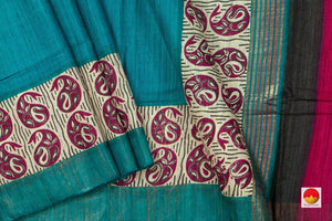 Blue Pure Tussar Silk Saree Handwoven PT 727 - Tussar Silk - Panjavarnam PT 727