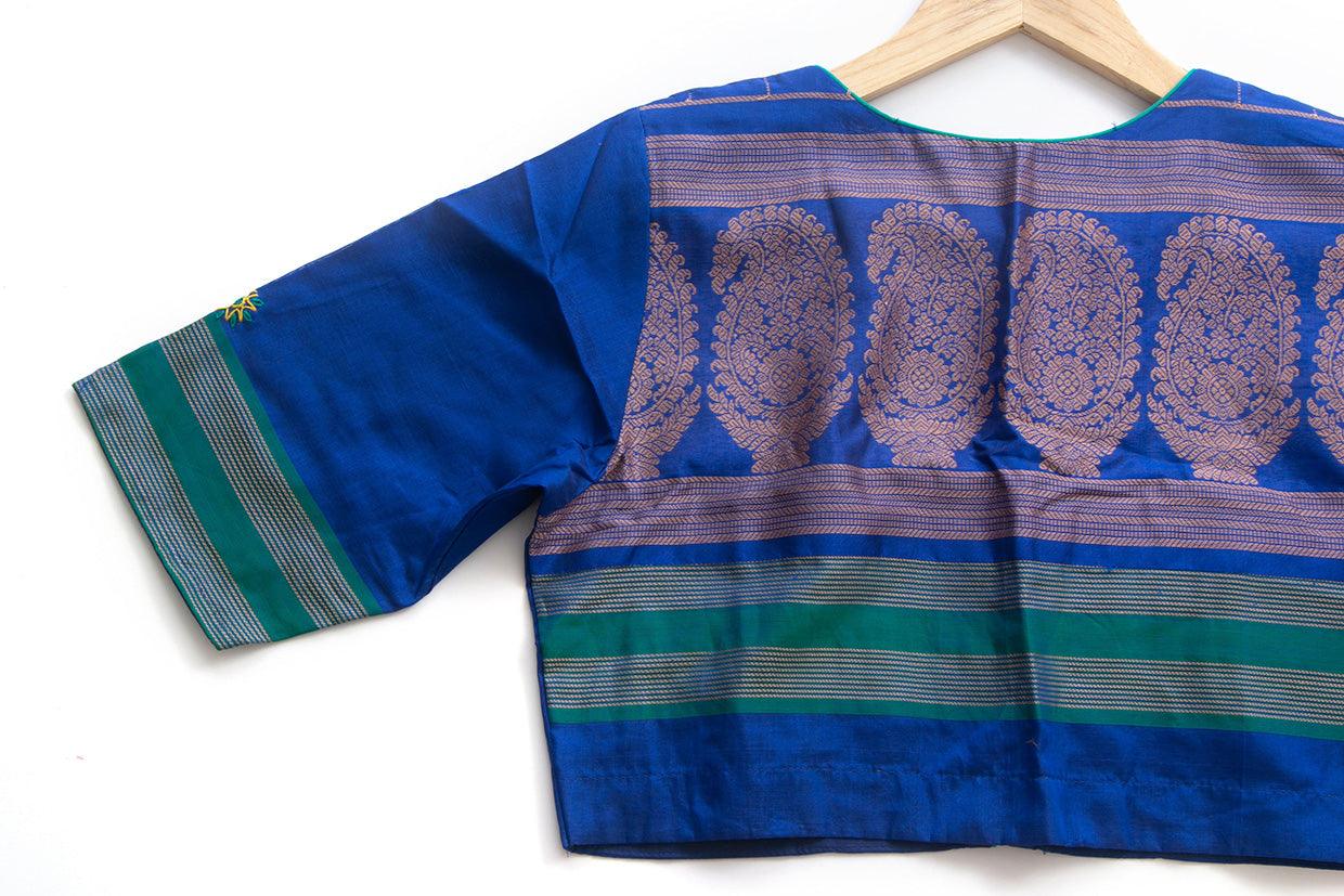 Blue Silkcotton Readymade Blouse PV BL 006 - Blouse - Panjavarnam PV BL 006