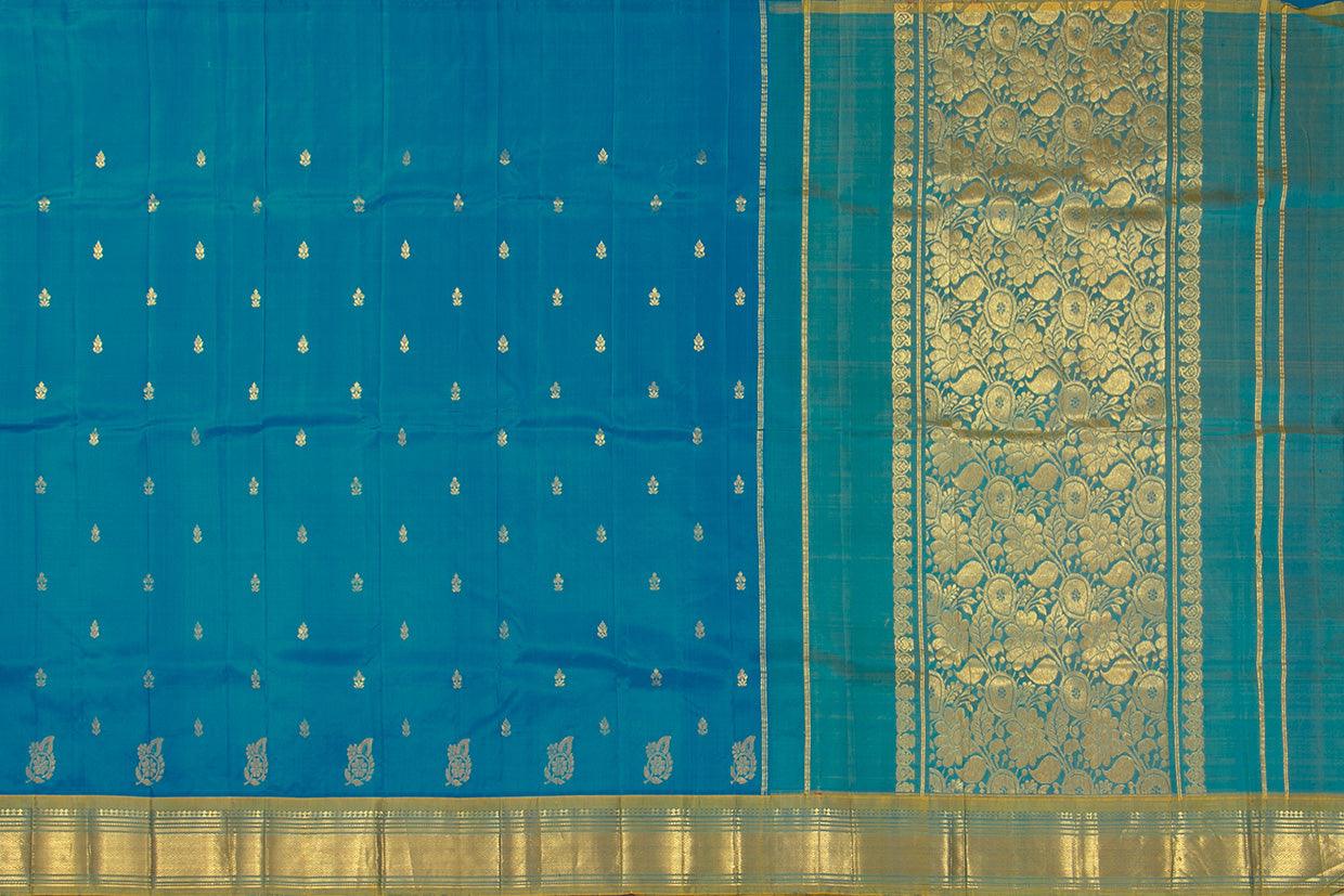 Blue Thirubhuvanam Silk Saree With Single Side Short Border Handwoven Pure Silk For Festive Wear PV ABI 30 - Silk Sari - Panjavarnam PV ABI 30