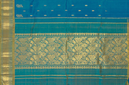 Blue Thirubhuvanam Silk Saree With Single Side Short Border Handwoven Pure Silk For Festive Wear PV ABI 30 - Silk Sari - Panjavarnam PV ABI 30