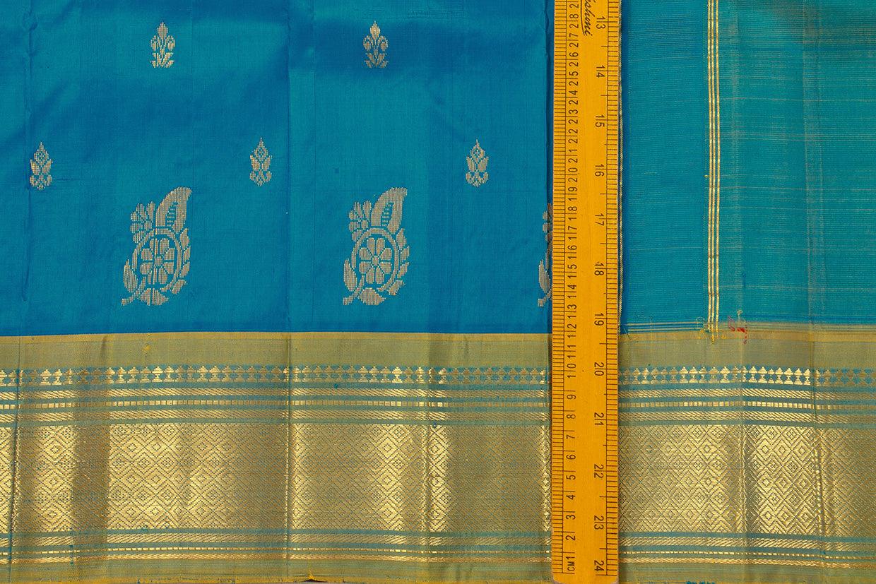 Blue Thirubhuvanam Silk Saree With Single Side Short Border Handwoven Pure Silk For Festive Wear PV ABI 30 - Silk Sari - Panjavarnam PV ABI 30