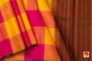 Borderless Multicolour Checks Maroon Pallu Kanchipuram Silk Saree Handwoven Pure Silk Pure Zari For Festive Wear PV NYC 655 - Silk Sari - Panjavarnam PV NYC 655