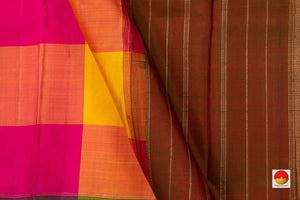 Borderless Multicolour Checks Maroon Pallu Kanchipuram Silk Saree Handwoven Pure Silk Pure Zari For Festive Wear PV NYC 655 - Silk Sari - Panjavarnam PV NYC 655