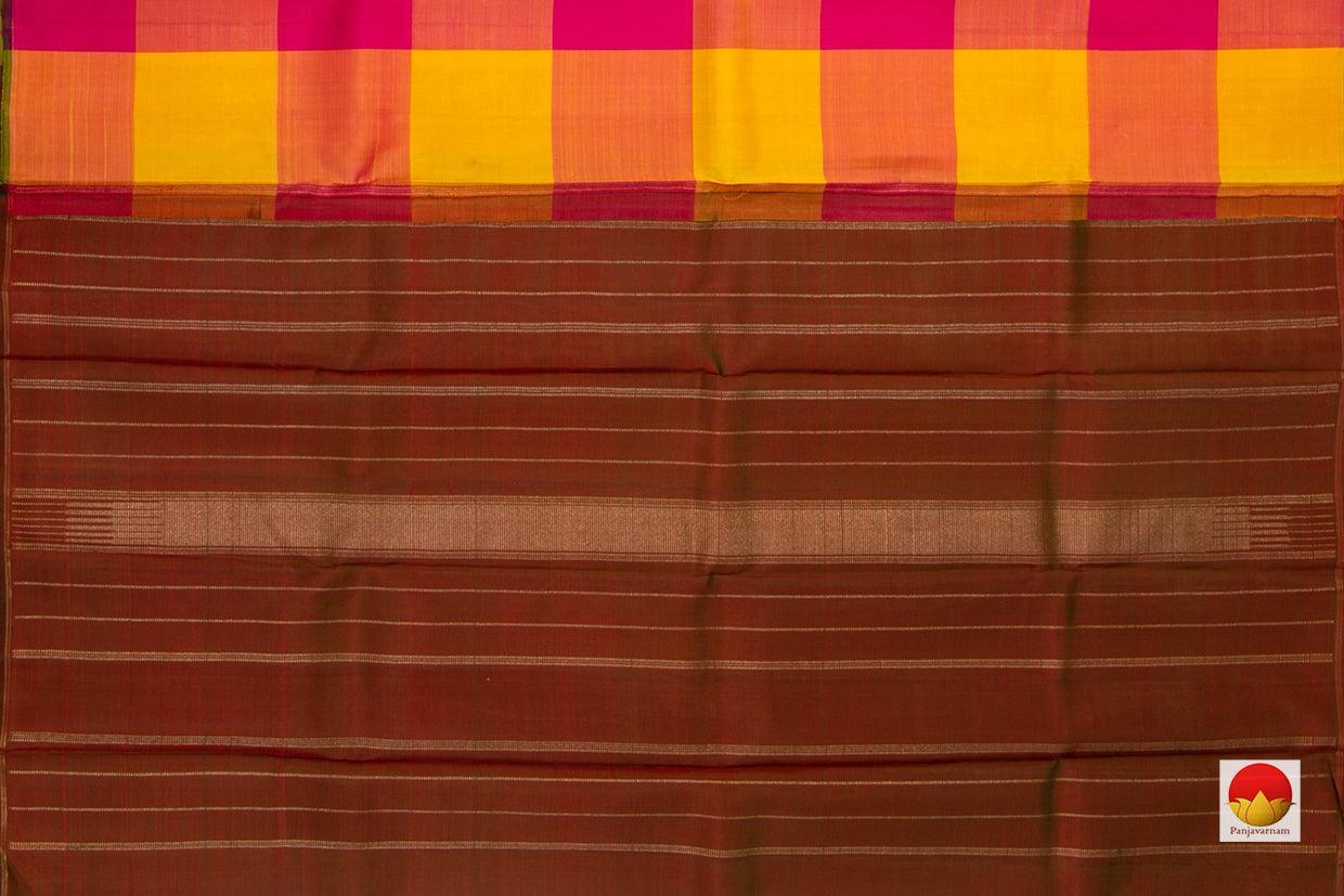 Borderless Multicolour Checks Maroon Pallu Kanchipuram Silk Saree Handwoven Pure Silk Pure Zari For Festive Wear PV NYC 655 - Silk Sari - Panjavarnam PV NYC 655
