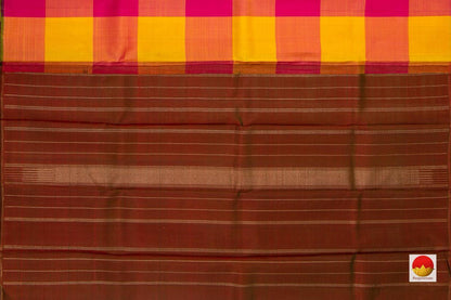 Borderless Multicolour Checks Maroon Pallu Kanchipuram Silk Saree Handwoven Pure Silk Pure Zari For Festive Wear PV NYC 655 - Silk Sari - Panjavarnam PV NYC 655