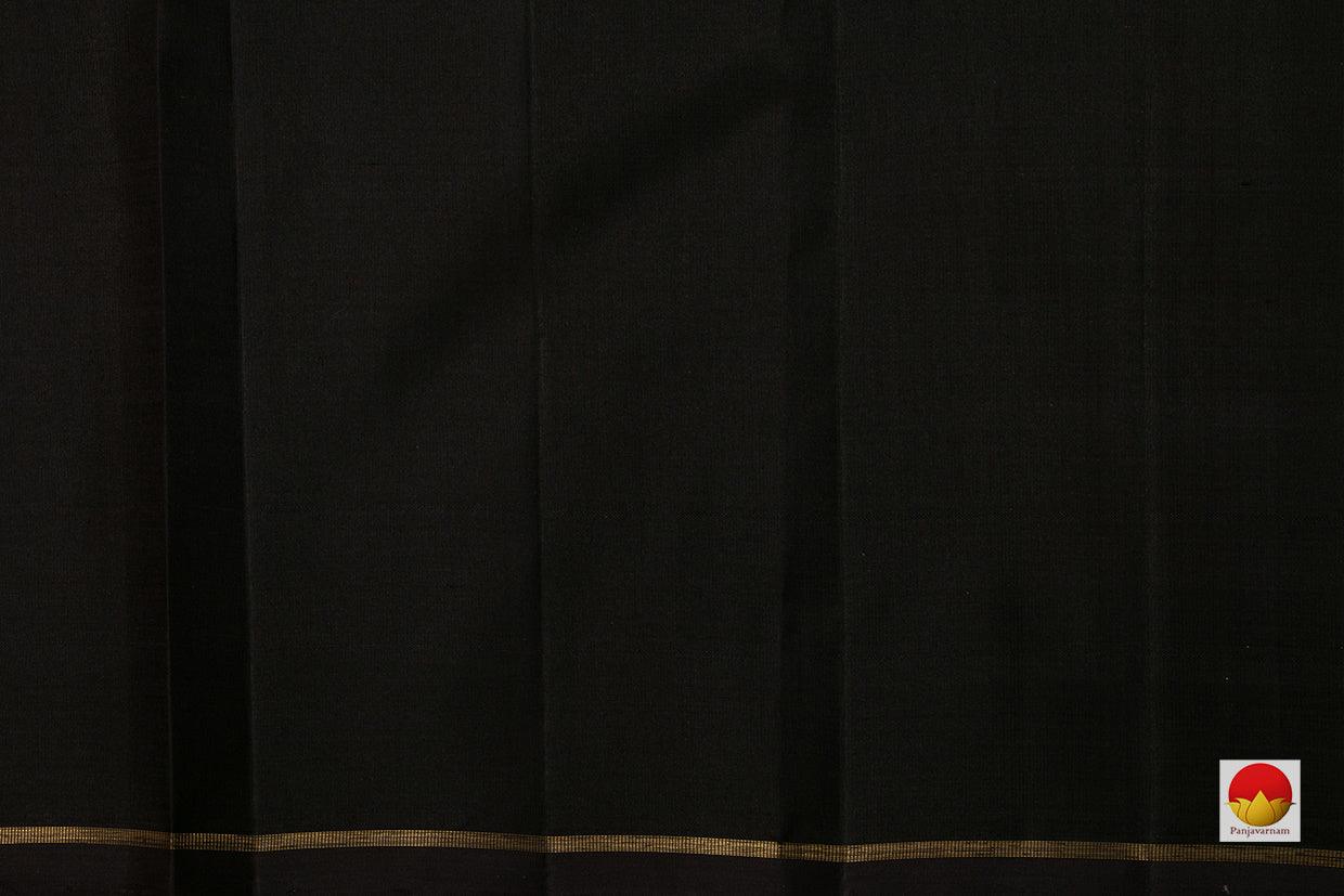 Borderless Orange And Black Kanchipuram Silk Saree With Muthu Kattam Vari Stripes Handwoven Pure Silk Pure Zari For Festive Wear PV GTA 70 - Silk Sari - Panjavarnam PV GTA 70