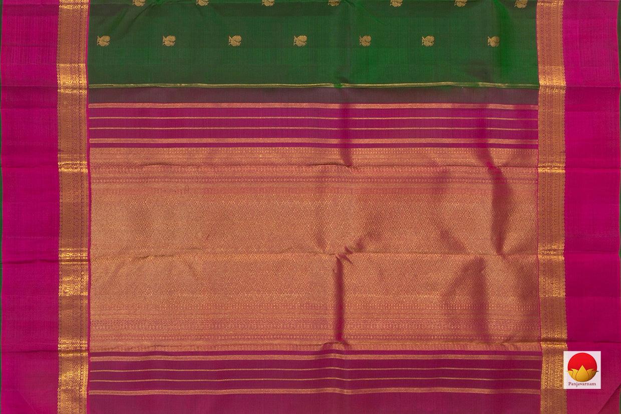 Bottle Green And Magenta Kanchipuram Silk Saree Handwoven Pure Silk Pure Zari For Festive Wear PV NYC 861 - Silk Sari - Panjavarnam