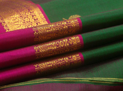 Bottle Green And Magenta Kanchipuram Silk Saree Handwoven Pure Silk Pure Zari For Festive Wear PV NYC 861 - Silk Sari - Panjavarnam