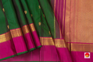 Bottle Green And Magenta Kanchipuram Silk Saree Handwoven Pure Silk Pure Zari For Festive Wear PV NYC 861 - Silk Sari - Panjavarnam PV NYC 861