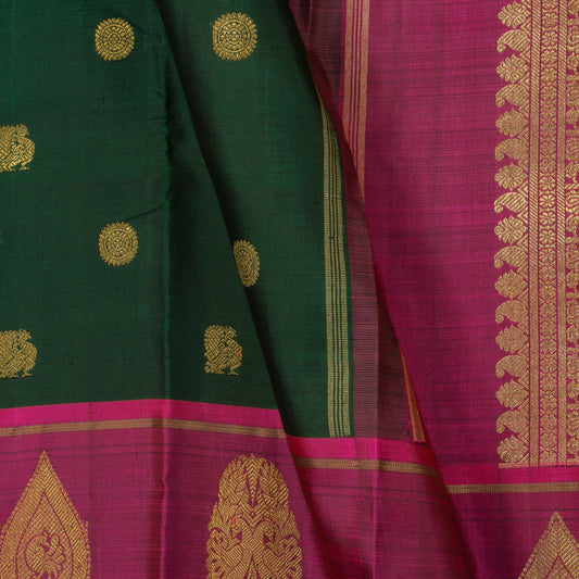 Bottle Green And Magenta Kanjivaram Silk Saree With Medium Border For Wedding Wear PV NYC 1254 - Silk Sari - Panjavarnam PV NYC 1254