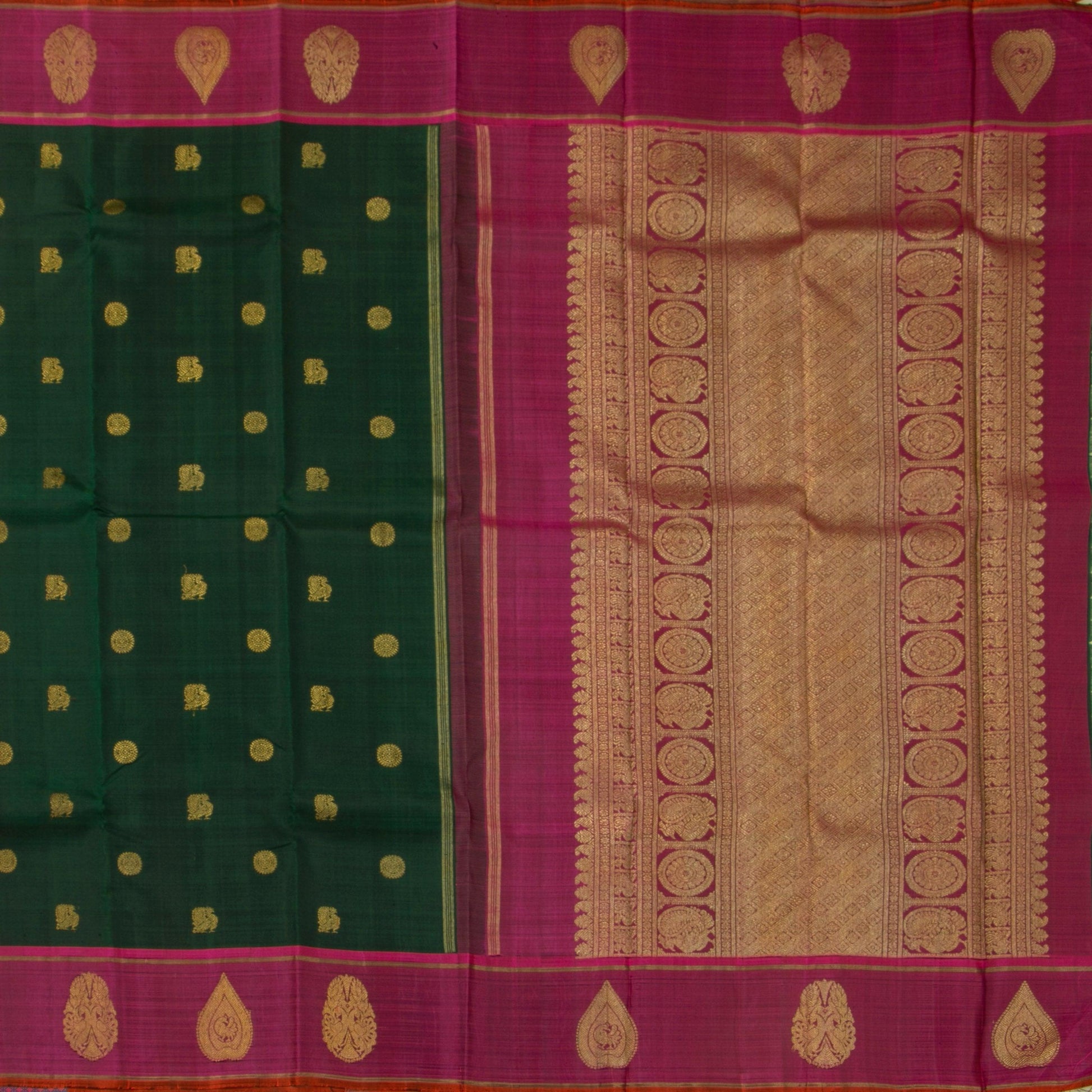 Bottle Green And Magenta Kanjivaram Silk Saree With Medium Border For Wedding Wear PV NYC 1254 - Silk Sari - Panjavarnam PV NYC 1254