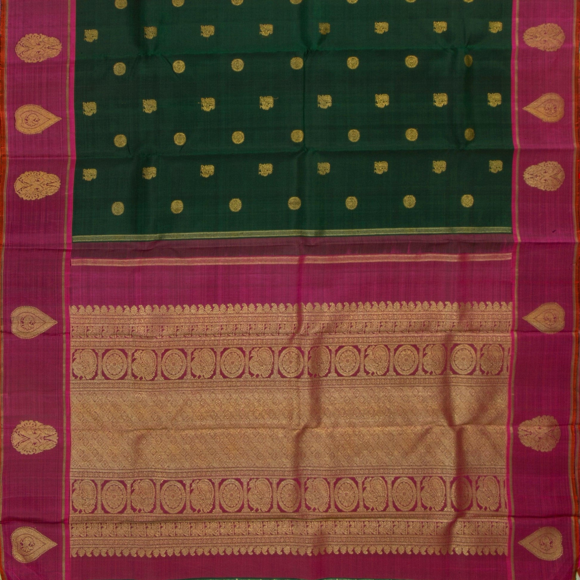 Bottle Green And Magenta Kanjivaram Silk Saree With Medium Border For Wedding Wear PV NYC 1254 - Silk Sari - Panjavarnam PV NYC 1254