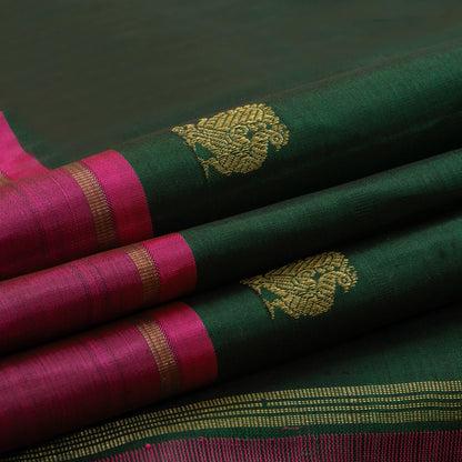 Bottle Green And Magenta Kanjivaram Silk Saree With Medium Border For Wedding Wear PV NYC 1254 - Silk Sari - Panjavarnam PV NYC 1254