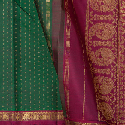 Bottle Green And Magenta Kanjivaram Silk Saree With Short Border For Festive Wear PV NYC 1176 - Silk Sari - Panjavarnam PV NYC 1176