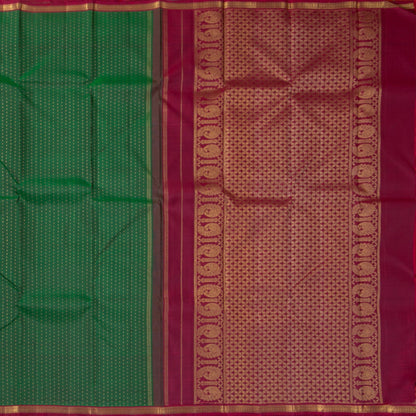 Bottle Green And Magenta Kanjivaram Silk Saree With Short Border For Festive Wear PV NYC 1176 - Silk Sari - Panjavarnam PV NYC 1176