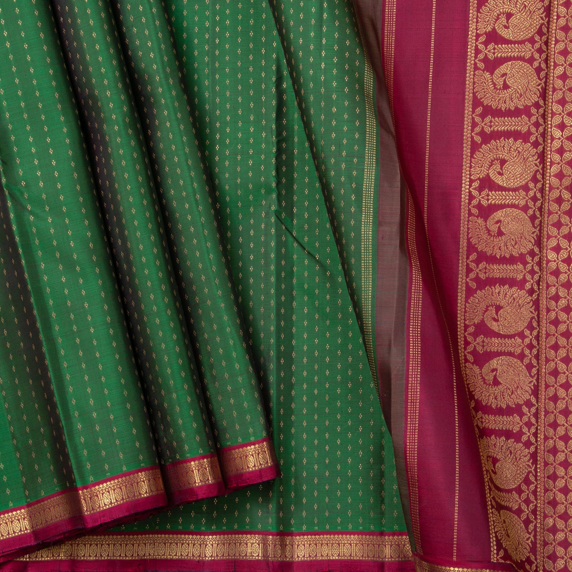 Bottle Green And Magenta Kanjivaram Silk Saree With Short Border For Festive Wear PV NYC 1176 - Silk Sari - Panjavarnam PV NYC 1176