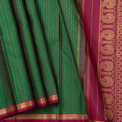 Bottle Green And Magenta Kanjivaram Silk Saree With Short Border For Festive Wear PV NYC 1176 - Silk Sari - Panjavarnam PV NYC 1176